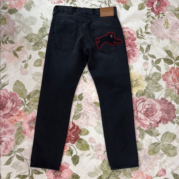 Gucci Black Jeans with Red Bear Embroidery - Picture 1 of 6